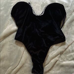 Victoria's Secret Black Velvet Bodysuit with Silver Accents